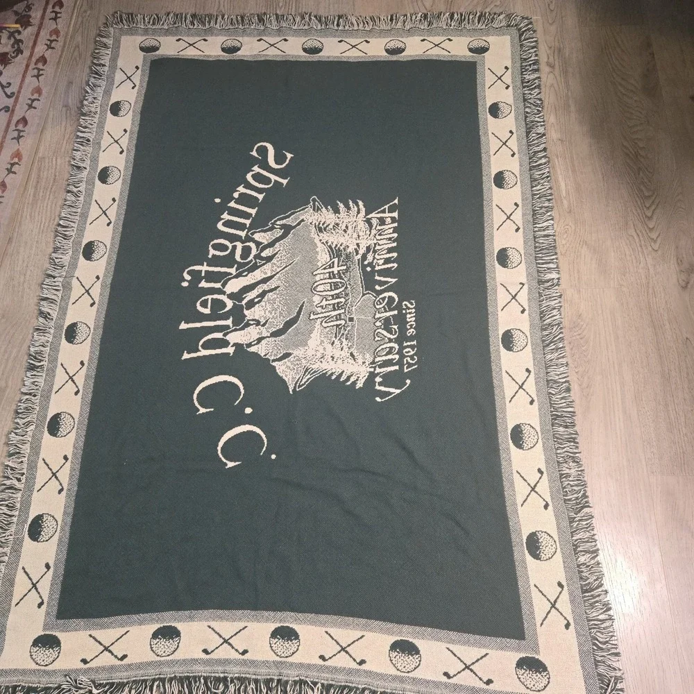 vtg Springfield C.C. woven Souvenir Cotton Throw Blanket Tapestry Rug Barn Exc+